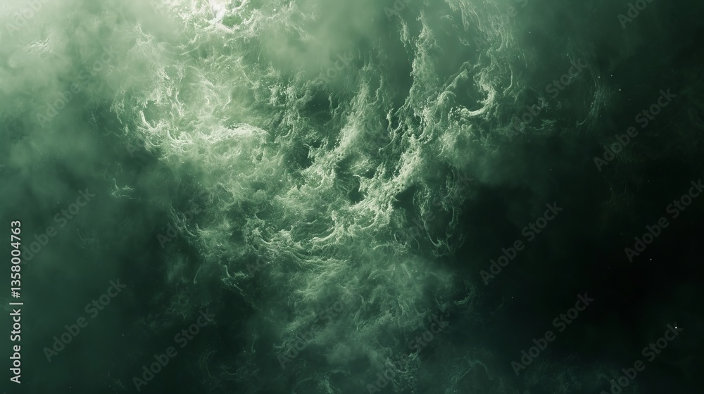Obraz premium Emerald Green Nebula Cloudscape, Celestial Abstract Background, Galaxy Space Wallpaper