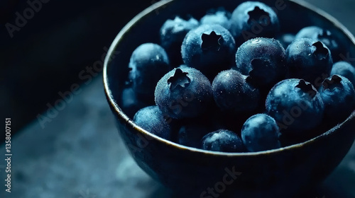 Wallpaper Mural Close-up of fresh blueberries in a ceramic bowl on a dark moody surface, perfect for healthy eating concepts, organic food marketing, breakfast visuals, antioxidant-rich snack promotions Torontodigital.ca