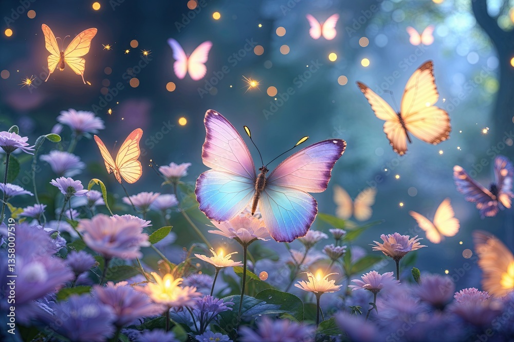 Charming Serene Pastel Butterflies and Glowing Fireflies in a Fantasy Background for Children�s Creative Adventures Charming Serene Pastel Butterflies and Glowing Fireflies in a Fantasy Background for Children�s Creative Adventures