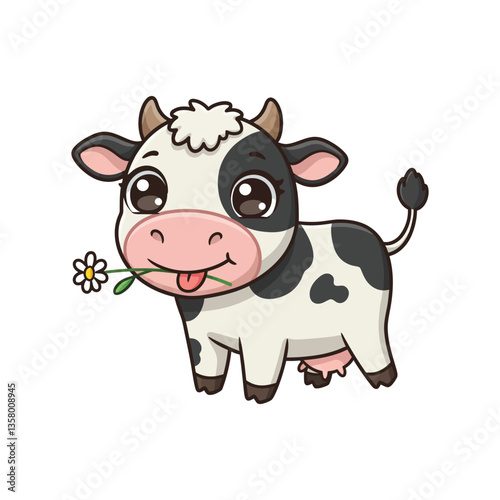 Adorable Cartoon Cow with Daisy Flower Illustration