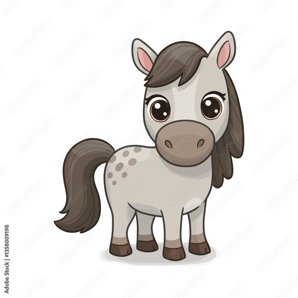 Naklejka premium Adorable Cartoon Pony Illustration Cute Grey Horse Drawing
