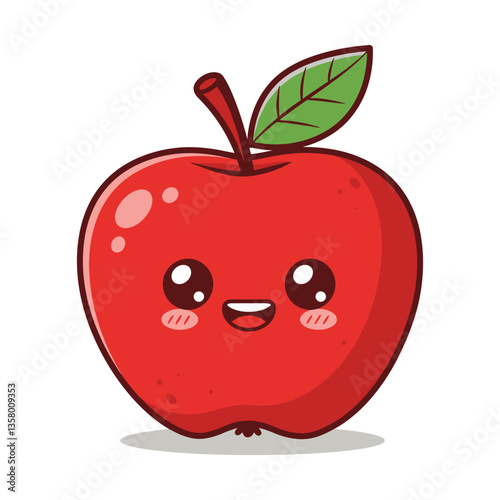 Cute Cartoon Red Apple Illustration Happy Fruit Design