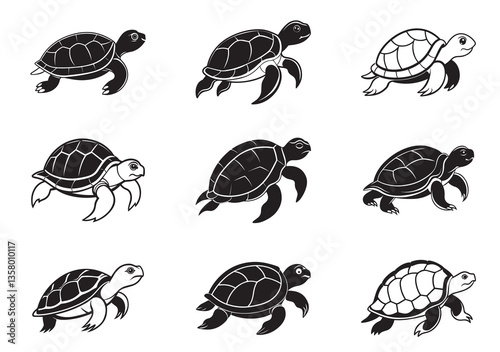 Turtle silhouette vector Set