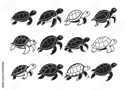 Turtle silhouette vector Set