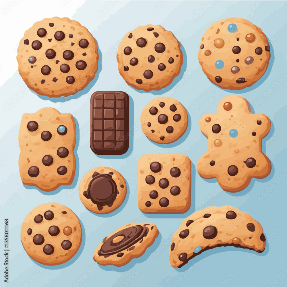 dessert, cookie, food, sweet, biscuit, bakery, background, chocolate, snack, delicious, homemade, brown, candy, isolated, chip, cake, bake, tasty, breakfast, pastry, fresh, closeup, vector, chips, cru