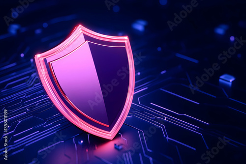 Glowing shield on a circuit board, symbolizing digital security and protection