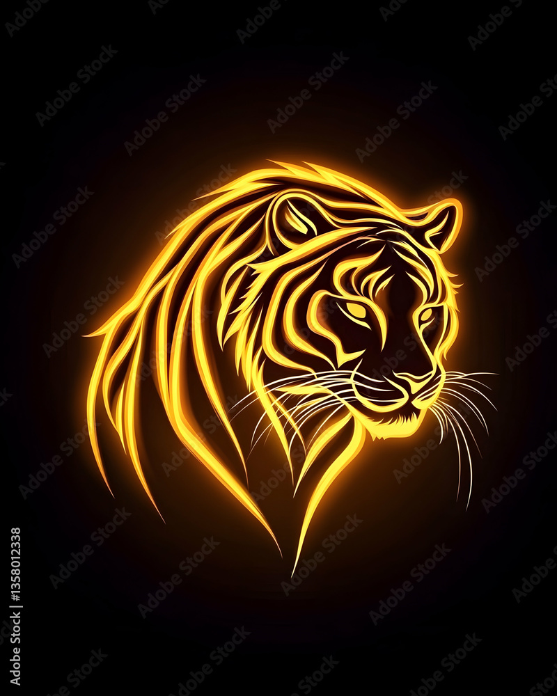 Fototapeta premium Glowing tiger head silhouette on dark background