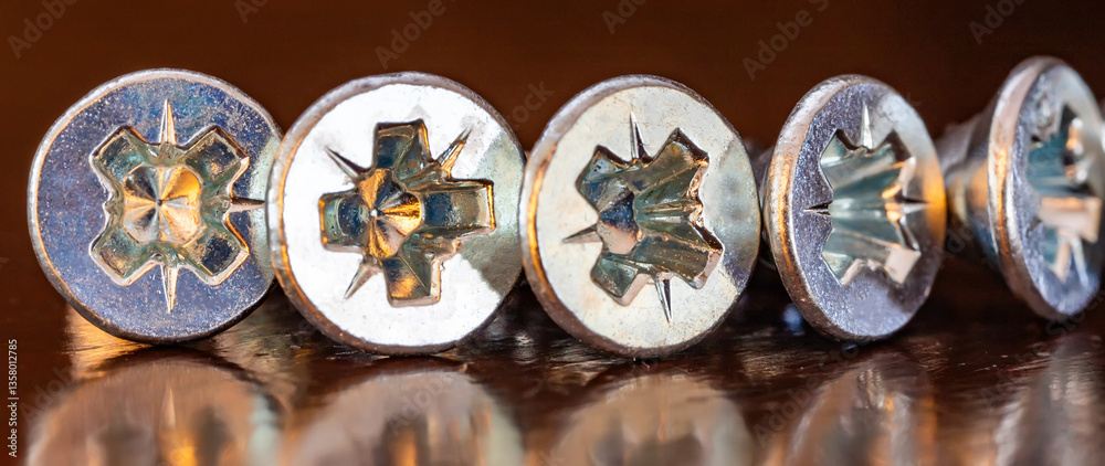 Close up of screw heads. Advertising photo. Selective focus
