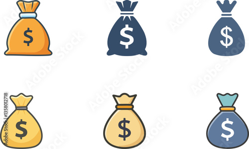 Money Bag icon, Representation of profit, income, or business investment.