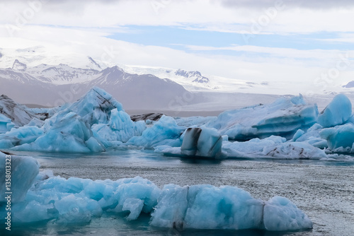 Icebergs floating in Jokulsarlon glacier lagoon in Iceland photo