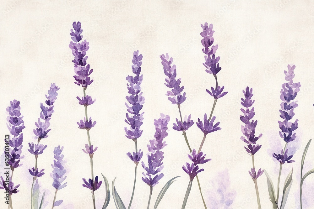 Naklejka premium Lavender Watercolor Painting