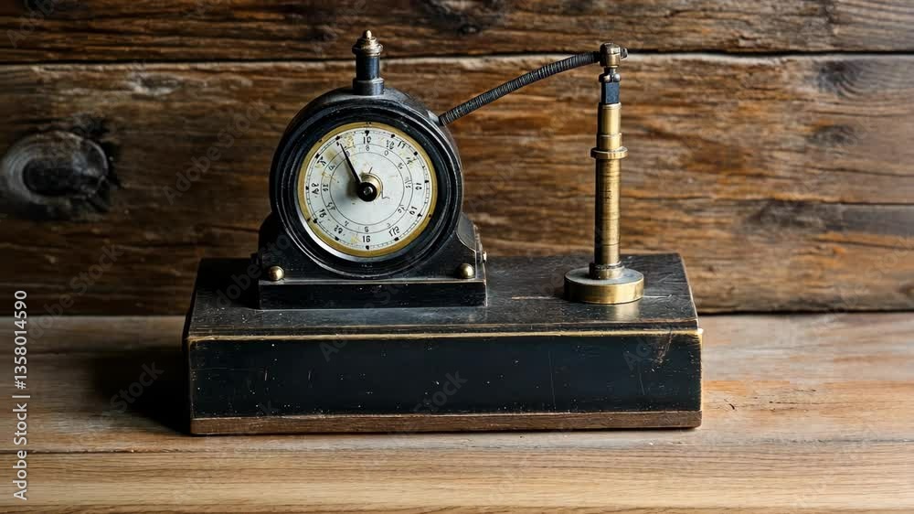 Vintage pressure gauge on a wooden surface showcasing intricate design and craftsmanship from the past