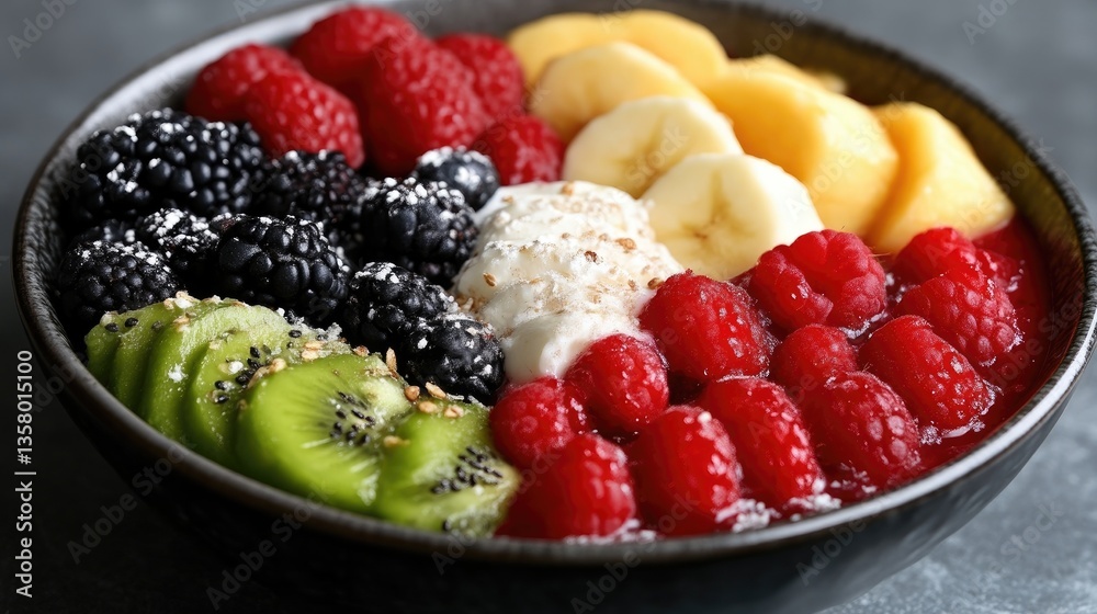Colorful fruit bowl with yogurt Colorful fruit bowl with yogurt