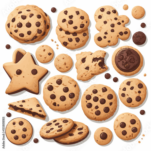 dessert, cookie, food, sweet, biscuit, bakery, background, chocolate, snack, delicious, homemade, brown, candy, isolated, chip, cake, bake, tasty, breakfast, pastry, fresh, closeup, vector, chips, cru