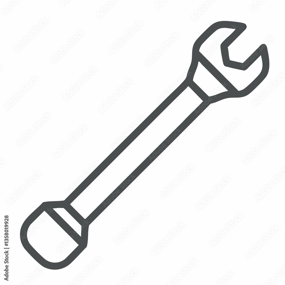 Line art illustration of a wrench tool, Vector Image Line art illustration of a wrench tool, Vector Image