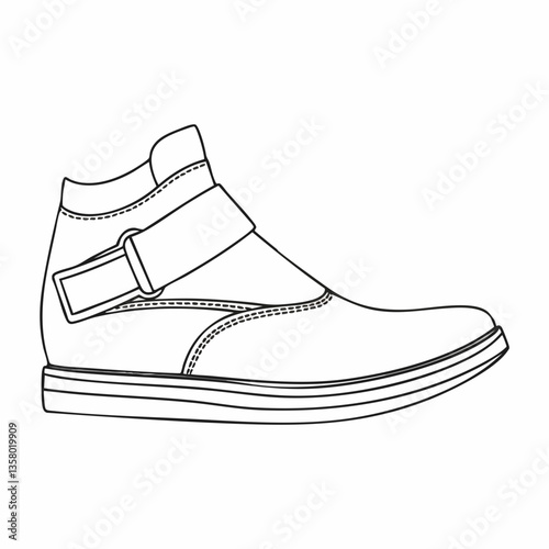 Line drawing of ankle boot with strap, Vector Image