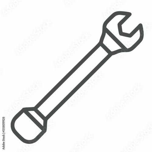 Line art illustration of a wrench tool, Vector Image