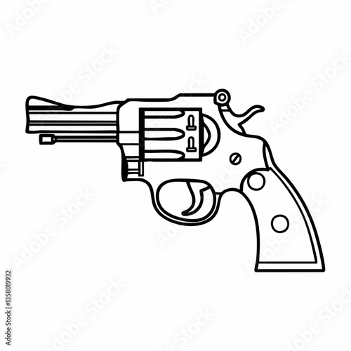 Line art illustration of a revolver handgun, Vector Image