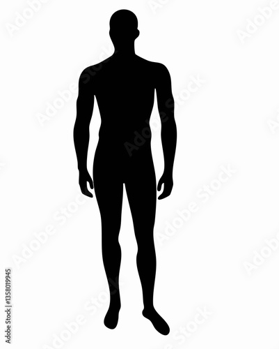 Male Human Silhouette Standing Pose, Vector Image