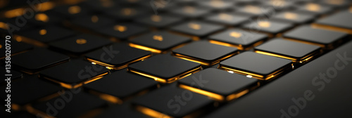 Modern close-up of a black keyboard enhanced by golden lighting, emphasizing style and technology Generated AI