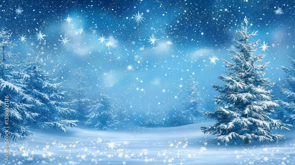 A vibrant Christmas tree standing alone in a star-filled atmosphere.