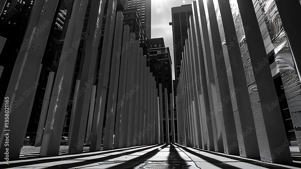 Fototapeta premium Vertical structures and shadows create a striking urban landscape