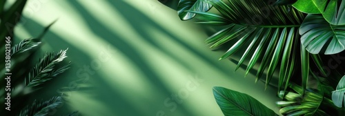 Tropical leaves with green tones and dramatic shadows creating a lush and vibrant natural background evoking serenity and freshness suitable for nature themes Generated AI