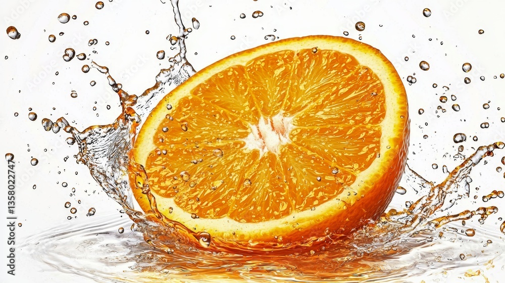 Ripe Orange Fruit Cut in Half with Refreshing Juice