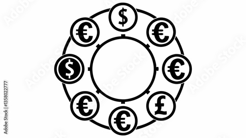 Currency symbols arranged in a circle with dollar euro and pound sterling signs displayed clearlycreated with generative AI