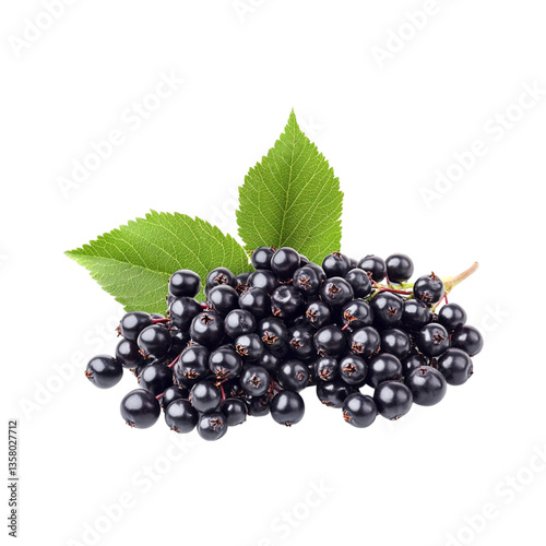 Ripe juicy elderberries with vibrant green leaves a delightful natural treat