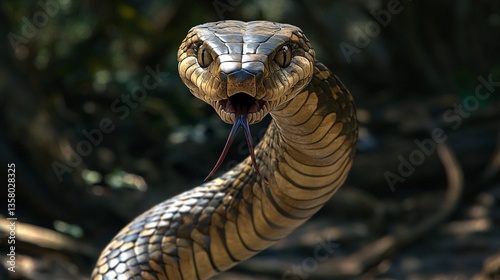 Nature's Predator: A Striking Cobra Displaying Its Fearsome Hood