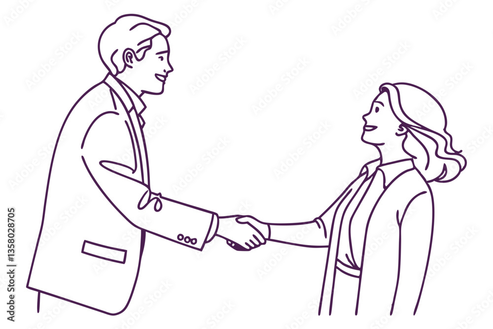 Business Partnership Symbol. Man and Woman Handshake Line Art Vector Business Partnership Symbol. Man and Woman Handshake Line Art Vector