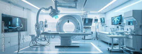 Modern medical devices equipment in hospital operating room. Generated AI image