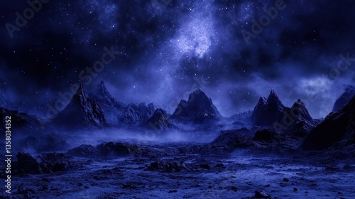 Alien Mountains Underneath a Starry Night Sky