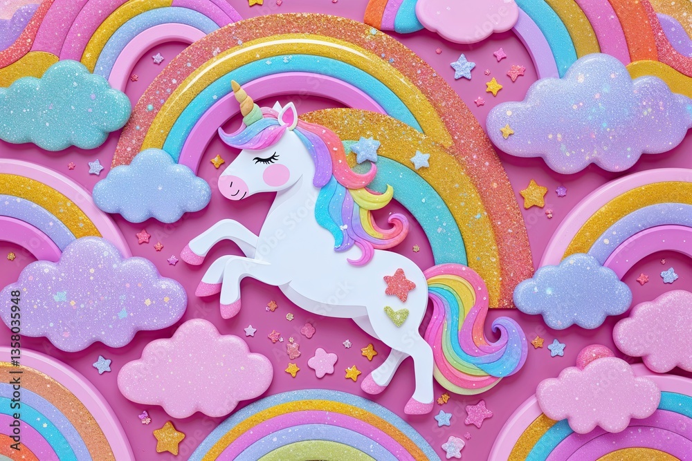 Obraz premium Vibrant Unicorn Background featuring Rainbow Patterns Glittering Textures and Pastel Holographic Design