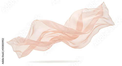 A silky, translucent fabric gracefully floating in the air, illuminated by soft golden light. The background is minimalistic and clean.