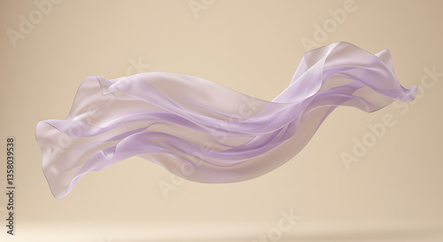 A silky, translucent fabric gracefully floating in the air, illuminated by soft golden light. The background is minimalistic and clean.