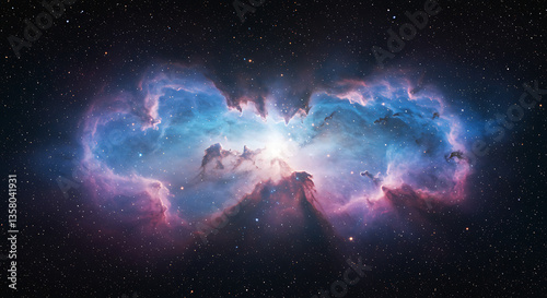 A deep space starfield with glowing nebula clouds in shades of blue, purple, and pink. The stars twinkle softly in the vast universe.