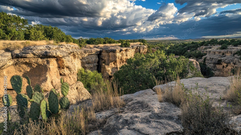Fototapeta premium Dramatic Clouds Over Canyon And Desert Landscape