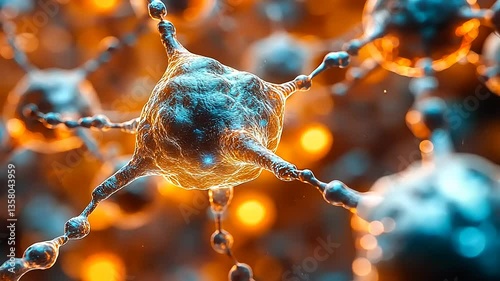 Close-up view of vibrant, interconnected cells showcasing intricate structures and glowing details