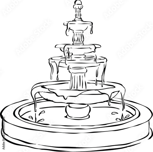 Vector de fuente de agua. Ilustración minimalista de fuente romántica. Garabato para invitaciones	

