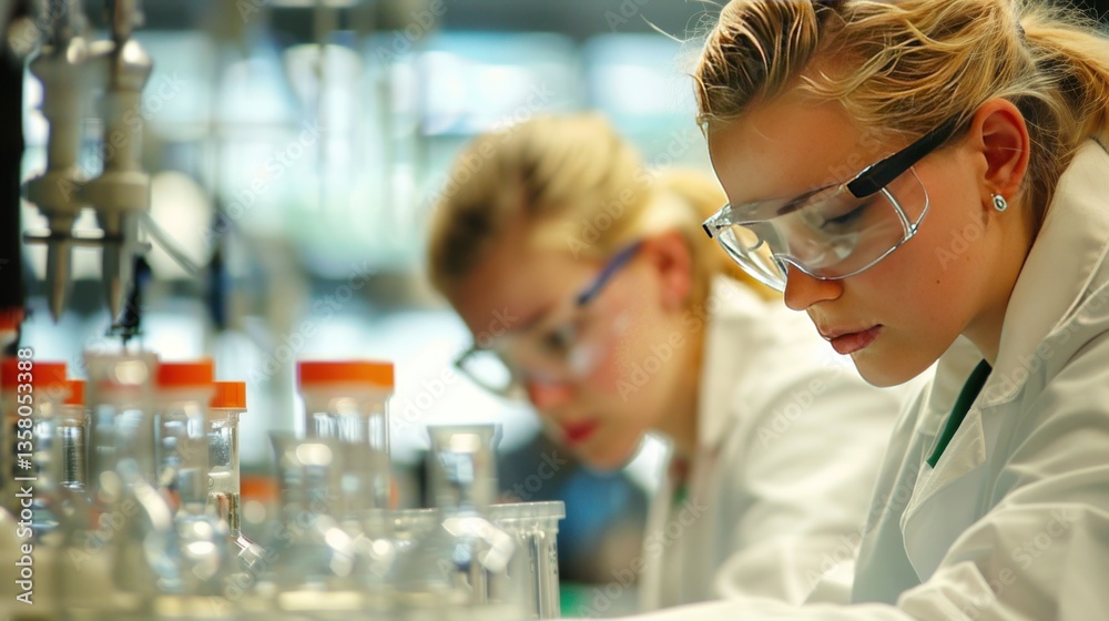 Seriously Scientists in laboratory working on research new jobs. AI generated