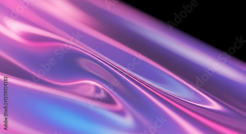 A futuristic holographic surface with smooth, iridescent reflections shifting between pink, blue, and purple. The texture is glossy and high-tech.
