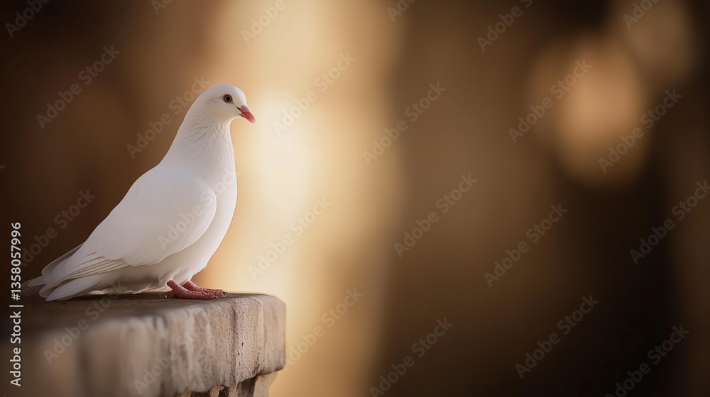 White Dove Symbolizing Peace with Serene Posture Against Warm Toned Background White Dove Symbolizing Peace with Serene Posture Against Warm Toned Background