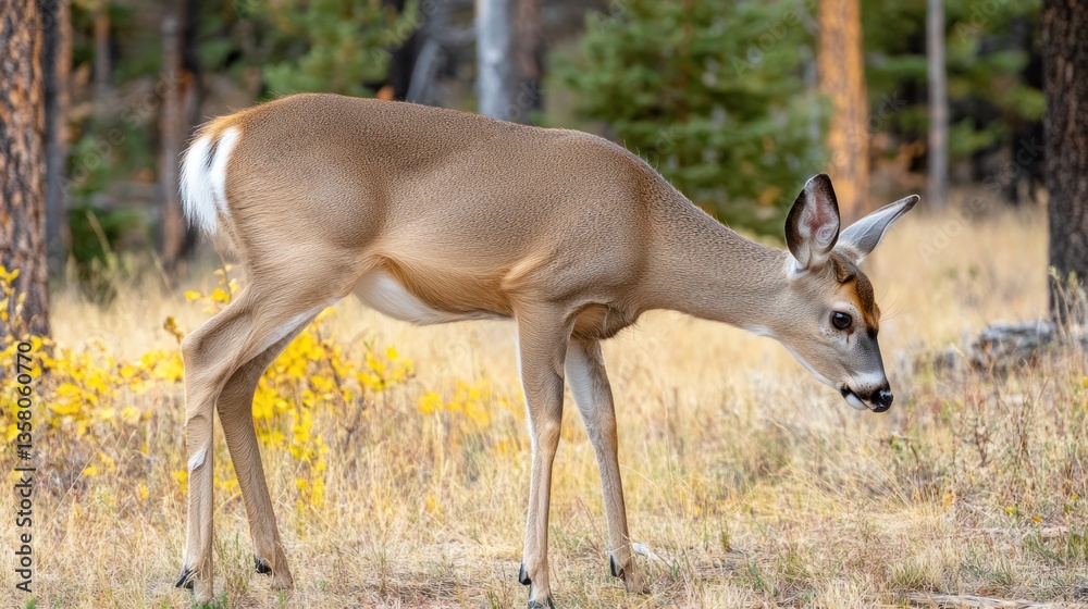Young White Tailed Deer Grazing in Autumn Woods Young White Tailed Deer Grazing in Autumn Woods