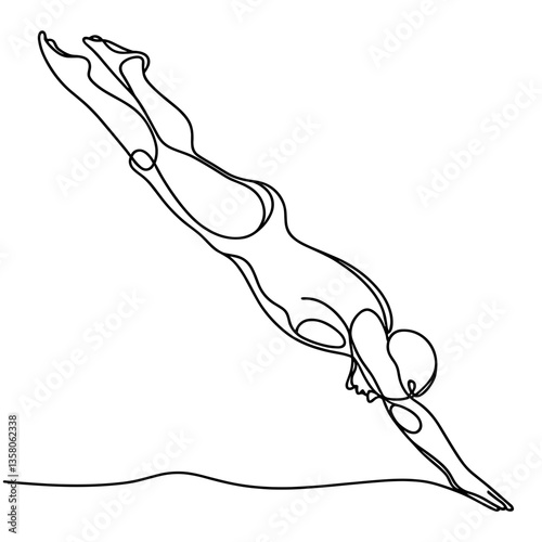 Swimmer diving into the water in a minimalist design  