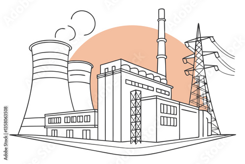Industrial Power Plants in Line Art Style