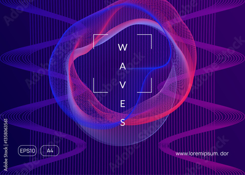 Fest Set. Music Event. Blue Techno Design. Dance Festival Element. Pink Night Club Poster. Electronic Audio Invitation. Concert Cover. Violet Fest Set