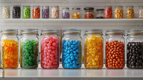 Wallpaper Mural Colorful candy jars on shelf for sweet shop and organization concepts Torontodigital.ca