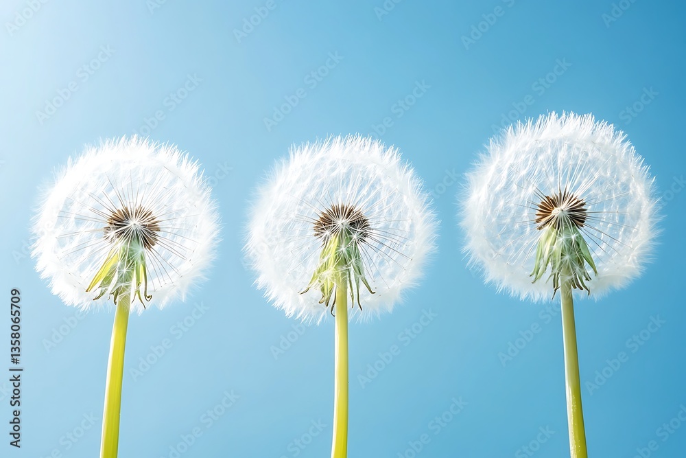 Fototapeta premium Three Dandelions Against Blue Sky